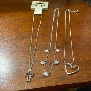 Silver Cross and Heart Necklace Set